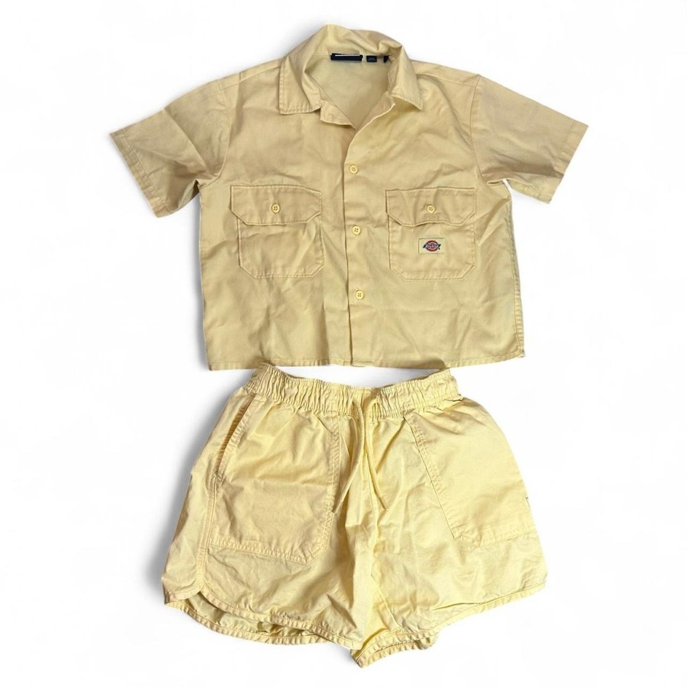 Dickies Pastel Yellow Cropped Shirt / Shorts set